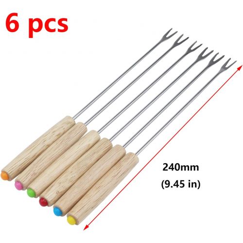  [아마존베스트]Antrader Set of 6 Cheese Fondue Forks, Stainless Steel for Chocolate Fountain Cheese Fondue, Barbecue Skewers Roasting Sticks with Oak Wood Handle Heat Resistant 9.4 Long