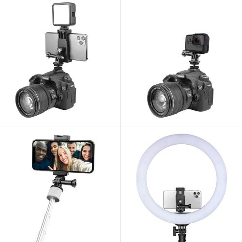  Anwenk Phone Holder Hot Shoe Mount Adapter with Cold Shoe Mount for Microphone/Flash Light Compatible with Gopro Hero DJI Osmo Action Camera Smartphone, Attach on DSLR Camera/Ring