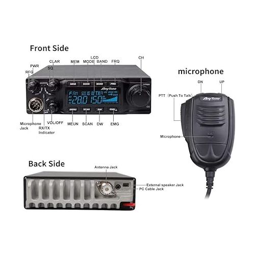 AnyTone AT-6666 10 Meter Radio for Truck, with SSB(PEP)/FM/AM/PA Mode,High Power Output 15W AM,45W FM,60W SSB(PEP)