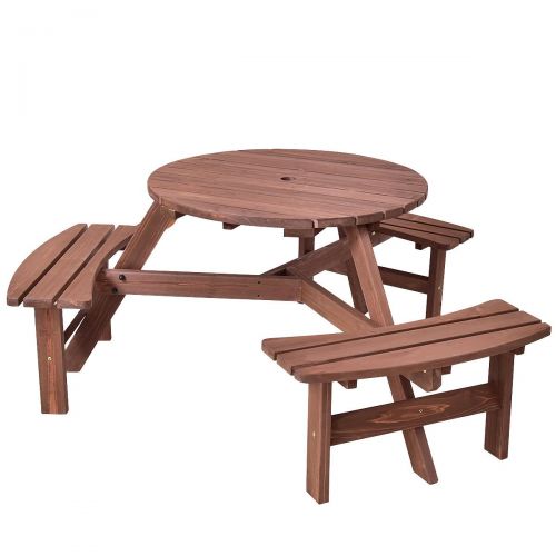  Anya Nana Patio 6 Person Outdoor Beer Bench Wood Picnic Table Set Pub Dining Seat Garden Party Chair