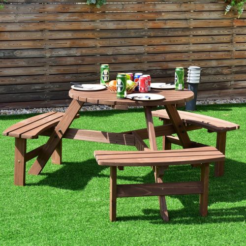  Anya Nana Patio 6 Person Outdoor Beer Bench Wood Picnic Table Set Pub Dining Seat Garden Party Chair