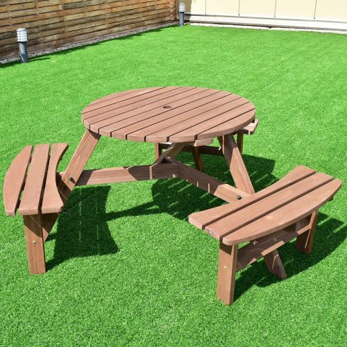  Anya Nana Patio 6 Person Outdoor Beer Bench Wood Picnic Table Set Pub Dining Seat Garden Party Chair