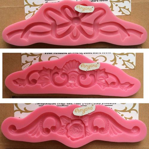  Anyana 11scrollmolds Baroque Style Curlicues Scroll Rose Vine Lace Fondant Silicone Sculpted Gum Paste Mold for Sugarcraft, Cake Border Decoration, Cupcake Topper, 3, Pink Or Other