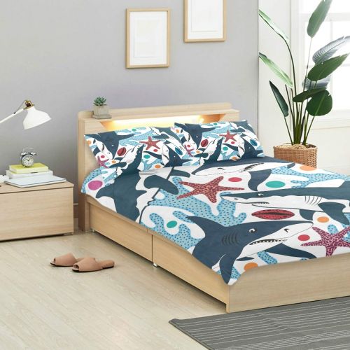  Anyangquji Sharks Shells Bedding 3 Piece Boys Girls Kids Bedding Set Cute Duvet Covers for Teens