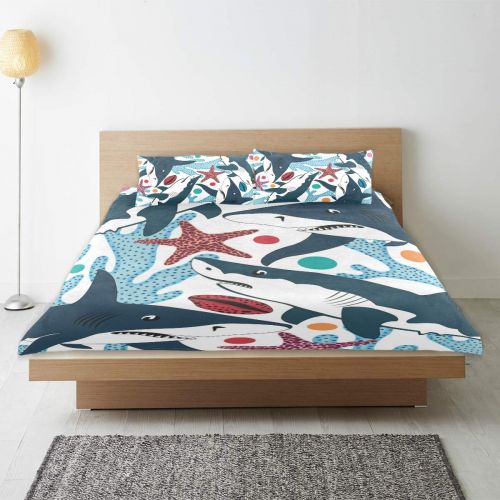  Anyangquji Sharks Shells Bedding 3 Piece Boys Girls Kids Bedding Set Cute Duvet Covers for Teens