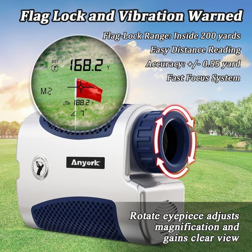  [아마존베스트]Anyork Golf & Hunting Rangefinder 1500yards, 6X Laser Range Finder with Slope On/Off,Flag-Lock Tech with Vibration, Continuous Scan Support-with Battery