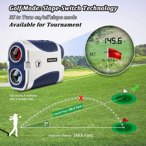  [아마존베스트]Anyork Golf & Hunting Rangefinder 1500yards, 6X Laser Range Finder with Slope On/Off,Flag-Lock Tech with Vibration, Continuous Scan Support-with Battery