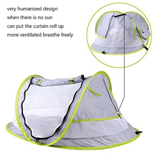  Anyshock Baby Travel Tent, Portable Ultralight Folding Baby Beach Tent Pop Up UPF 50+ UV Travel Bed Cribs Protection Sun Shelter Shade for Baby Under Age 2 (Grey/Green)