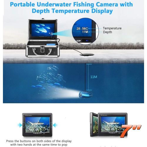  [아마존베스트]Aukfa Portable Underwater Fishing Camera with Depth Temperature Display-Waterproof HD Camera and 7 LCD Monitor-Infrared Fish Finder-Up to 8 Hours Battery Life-Ultimate Fishing Gear (15M