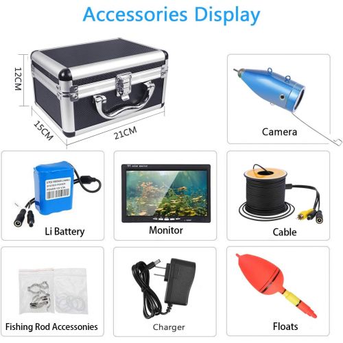  Underwater Fish Finder Anysun Professional Fishing Video Camera with 7 TFT Color LCD Hd Monitor 700tvl CCD 15M Cable Length with Carry Case, Fun to See Fish Biting