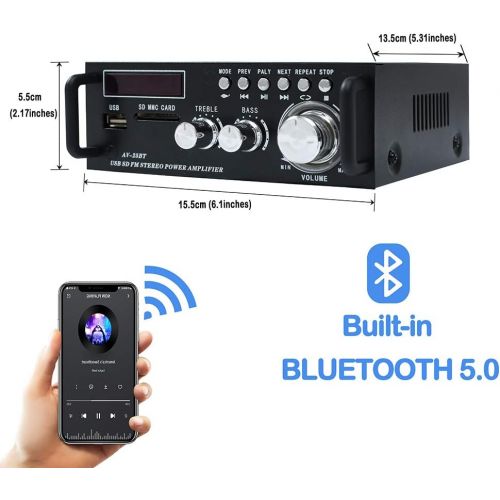  Anytek Wireless Bluetooth 5.0 Stereo Amplifier System ? 200W Hi-Fi Dual Channel Sound Power Audio Receiver w/USB, SD Card, FM Radio for Home Speakers and Theater Entertainment with Remote