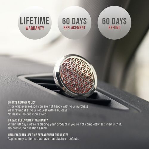  Anzazo Car Essential Oil Diffuser - 1.5 Magnetic Locket Set with Air Vent Clip - Best for Aromatherapy - Fragrance Air Freshener, Scents Diffusers - Sacred Geometry Jewelry for Car