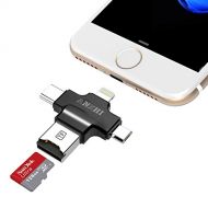 Anzhi 4 in 1 Micro SD/TF Card Reader (Card Not Included), with Lightning/Micro-USB/Type-C/USB 2.0 A for iPhone/iPad/Android Phones/Mac/PC (Black)