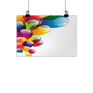 Anzhutwelve Birthday Wall Art Decor Poster Painting Colorful Balloons Curling Ribbons Carnival Mask Party Hat Confetti Desgin Print Decorations Home Decor Multicolor 35x31