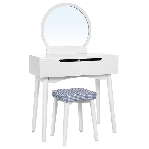  Aobiny Vanity Beauty Station, Vanity Table Set with Round Mirror 2 Large Sliding Drawers Makeup Dressing...