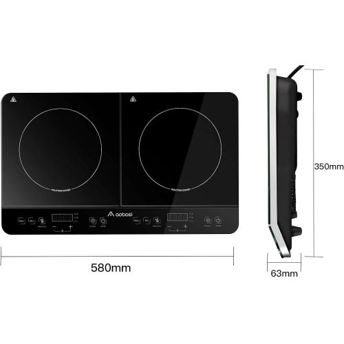 [아마존베스트]AOBOSI Dual Induction Hob Portable 3500W Electric Hob Portable Sensor Touch Control & Crystal Glass Plate