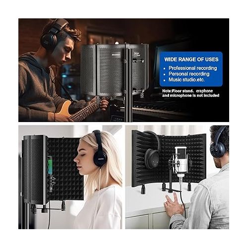  Aokeo Studio Recording Microphone Isolation Shield, Pop Filter.High Density Absorbent Foam is Used to Filter Vocal. Suitable for Blue yeti and Any Condenser Microphone Recording Equipment