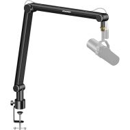 Aokeo Mic Arm, Boom Arm Microphone Stand Desk with Mount Clamp Cable Management Channels Detachable Riser 5/8