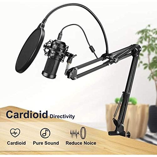  Aokeo AK-60 Professional USB Streaming Podcast PC Microphone with AK-35 Suspension Scissor Arm Stand, Shock Mount, Pop Filter, Foam Cover, for Skype, Youtuber, Karaoke, Gaming, Rec