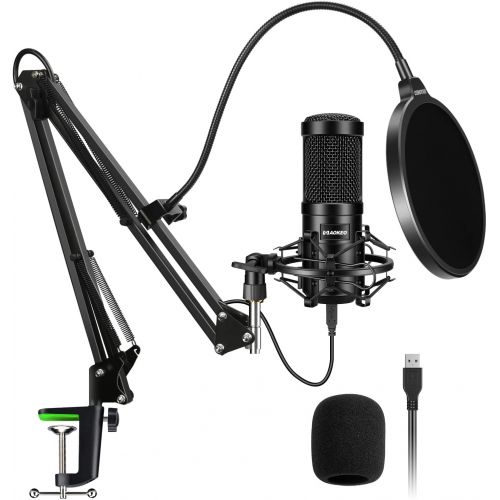 Aokeo AK-60 Professional USB Streaming Podcast PC Microphone with AK-35 Suspension Scissor Arm Stand, Shock Mount, Pop Filter, Foam Cover, for Skype, Youtuber, Karaoke, Gaming, Rec