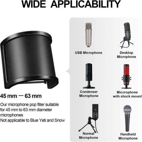  Pop Filter,Aokeo [Upgraded Three Layers] Metal Mesh & Foam & Etamine Layer Microphone Windscreen Cover Handheld Mic Shield Mask,Microphone Accessories for Vocal Recording,Youtube v