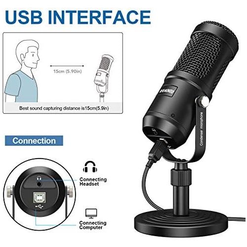 USB Microphone, Aokeo Condenser Podcast Microphone for Computer. Suitable for Recording, Gaming, Desktop, Windows, Mac, YouTube, Streaming, Discord