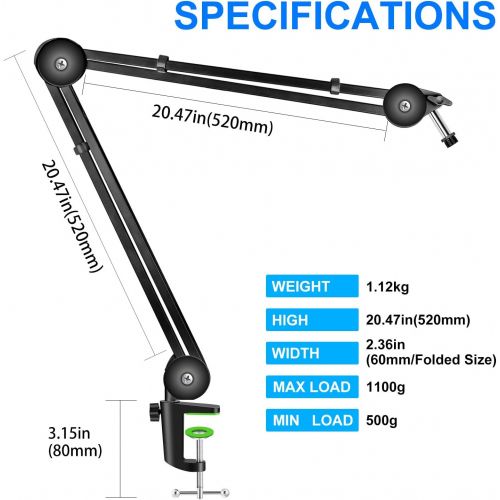  Aokeo AK-36 Microphone Stand Desk Adjustable Heavy Table Mic Stand Arm Boom for Blue Yeti,Professional Streaming, Voice-Over, Recording, Games