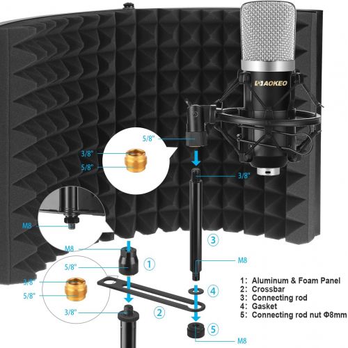  Aokeo (AO-302) Professional Studio Recording Microphone Isolation Shield.High Density Absorbent Foam is Used to Filter Vocal. Suitable for Blue Yeti and Any Condenser Microphone Re
