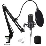 Aokeo AK-60 Streaming Podcast PC Microphone & Suspension Boom Scissor Arm Stand with Built-in XLR Cable and Mounting Clamp,for Skype Youtuber Karaoke Gaming Recording