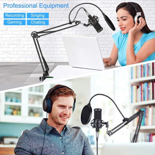  Aokeo AK-60 Streaming Podcast PC Microphone & Suspension Boom Scissor Arm Stand with Built-in XLR Cable and Mounting Clamp,for Skype Youtuber Karaoke Gaming Recording
