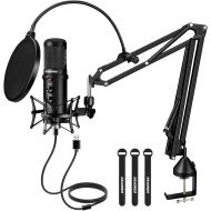 USB Condenser Microphone, Aokeo 192kHZ/24bit Professional PC Streaming Podcast Cardioid Microphone Kit with Boom Arm, Shock Mount, Pop Filter, for Recording, Gaming, YouTube, Karao