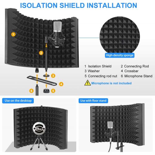  [아마존베스트]Aokeo Microphone pop filter sound-absorbing microphone insulation shield, adjustable microphone insulation shield, vocal recording panel, windshield windscreen (AO-302 with holder)