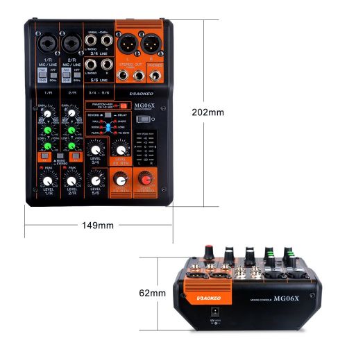 Aokeo MG06X 6-Input Compact Stereo Mixer with Effects