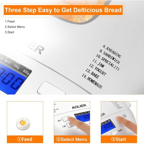  [아마존베스트]Aolier Bread Machines Electric for Homemade Bread | 2 Lb Digital Bread Maker,14-in-1 Stainless Steel Breadmaker with Heat Retention and Timing Function | Bread Machine Included Recipe Boo