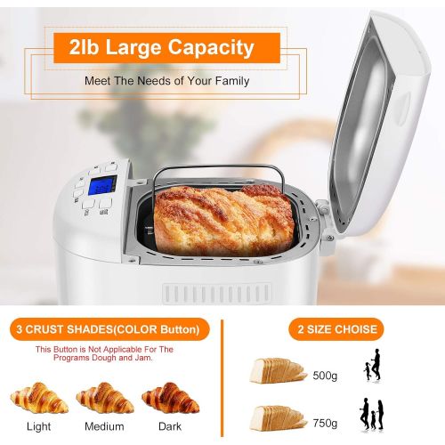  [아마존베스트]Aolier Bread Machines Electric for Homemade Bread | 2 Lb Digital Bread Maker,14-in-1 Stainless Steel Breadmaker with Heat Retention and Timing Function | Bread Machine Included Recipe Boo