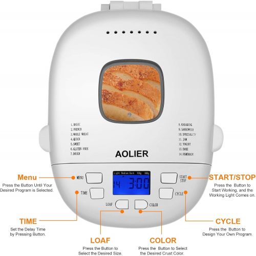  [아마존베스트]Aolier Bread Machines Electric for Homemade Bread | 2 Lb Digital Bread Maker,14-in-1 Stainless Steel Breadmaker with Heat Retention and Timing Function | Bread Machine Included Recipe Boo