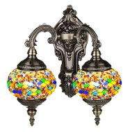 Aolun Mosaic Lamp-Handmade Turkish Mosaic Double Wall Lamp with Mosaic Lantern, Bronze Base, Unique Double Glass Mosaic Wall Light for Room Decoration (Yellow,Green)