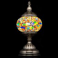 Aolun Mosaic Lamp-Handmade Turkish Mosaic Table Lamp with Mosaic Lantern,Bronze Base,Unique Table Lamp for Room Decoration(Red,Blue)