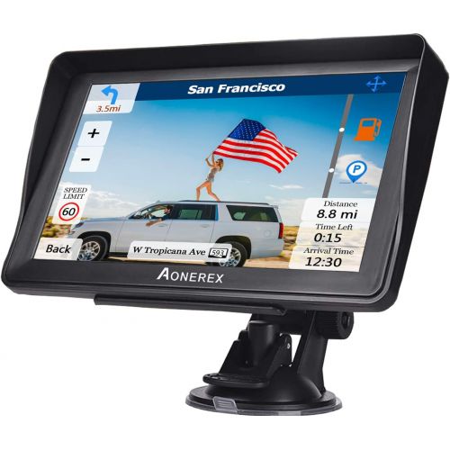  [아마존베스트]Aonerex GPS Navigation for Car Truck, 7 inch Touch Screen Voice Navigation with Speedometer 8GB&256MB Vehicle GPS Speeding Warning, Lifetime Free Map Updates