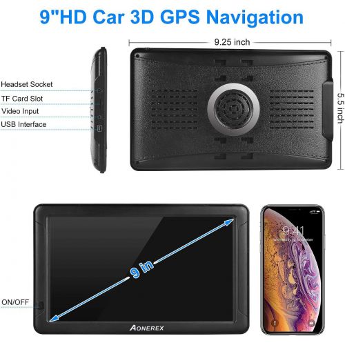  [아마존베스트]Aonerex GPS Navigation for Car Truck Car 9 Inch Touchscreen Navigation Device 8G 256M Voice Guide Speed Camera Warning with POI Lifetime Free Map Update Lane Assistant UK EU 52 Map