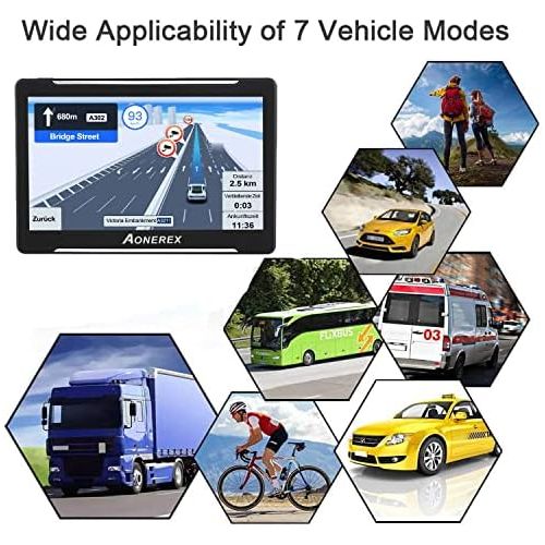  [아마존베스트]Aonerex GPS Navigation for Car Truck Car 7 Inch Navigation Device with Speed Camera Warning POI Voice Guidance Lane Lifetime Free Map Update UK Europe 52 Maps