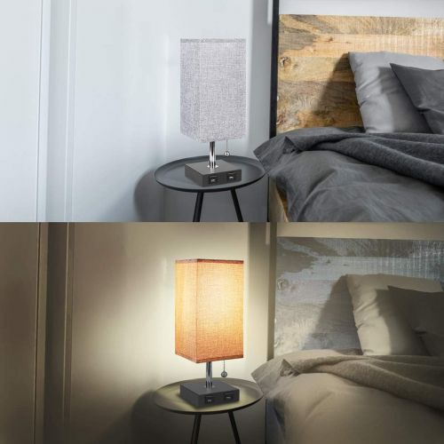  [아마존 핫딜]  [아마존핫딜]USB Table Lamp, Aooshine Bedside Table Lamps with 2 Useful USB Charging Ports, Solid Wood Nightstand Lamp with Grey Fabric Shade, Ambient Light Perfect for Bedroom, Living Room, St