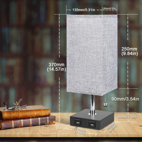  [아마존 핫딜]  [아마존핫딜]USB Table Lamp, Aooshine Bedside Table Lamps with 2 Useful USB Charging Ports, Solid Wood Nightstand Lamp with Grey Fabric Shade, Ambient Light Perfect for Bedroom, Living Room, St