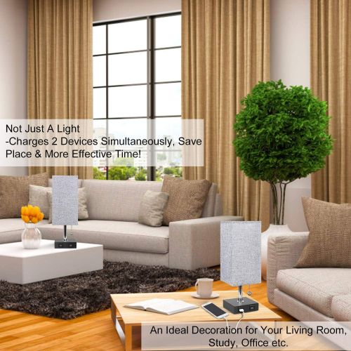  [아마존 핫딜]  [아마존핫딜]USB Table Lamp, Aooshine Bedside Table Lamps with 2 Useful USB Charging Ports, Solid Wood Nightstand Lamp with Grey Fabric Shade, Ambient Light Perfect for Bedroom, Living Room, St