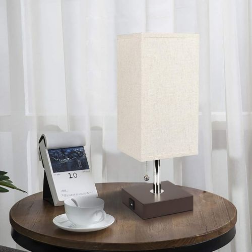  [아마존 핫딜]  [아마존핫딜]Bedside Table Lamp USB, Aooshine Modern Desk Lamp, Solid Wood Nightstand Lamp with Unique Shade and Havana Brown Wooden Base, Ambient Light and Useful USB Charging Port Perfect for