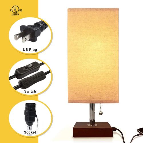  [아마존 핫딜]  [아마존핫딜]Bedside Table Lamp USB, Aooshine Modern Desk Lamp, Solid Wood Nightstand Lamp with Unique Shade and Havana Brown Wooden Base, Ambient Light and Useful USB Charging Port Perfect for