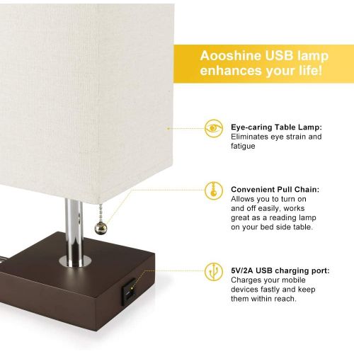  [아마존 핫딜]  [아마존핫딜]Bedside Table Lamp USB, Aooshine Modern Desk Lamp, Solid Wood Nightstand Lamp with Unique Shade and Havana Brown Wooden Base, Ambient Light and Useful USB Charging Port Perfect for