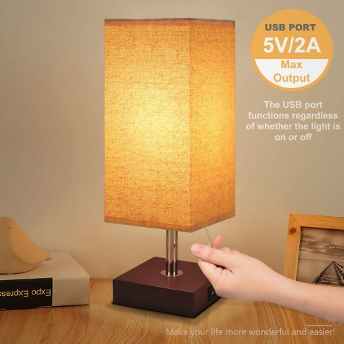  [아마존 핫딜]  [아마존핫딜]Bedside Table Lamp USB, Aooshine Modern Desk Lamp, Solid Wood Nightstand Lamp with Unique Shade and Havana Brown Wooden Base, Ambient Light and Useful USB Charging Port Perfect for