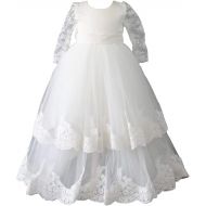 Aorme White Baby-Girls Christening Gown Dresses with Bonnet Long Ivory Tulle Lace Edge