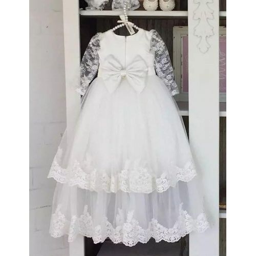  Aorme White Baby-Girls Christening Gown Dresses with Bonnet Long Ivory Tulle Lace Edge